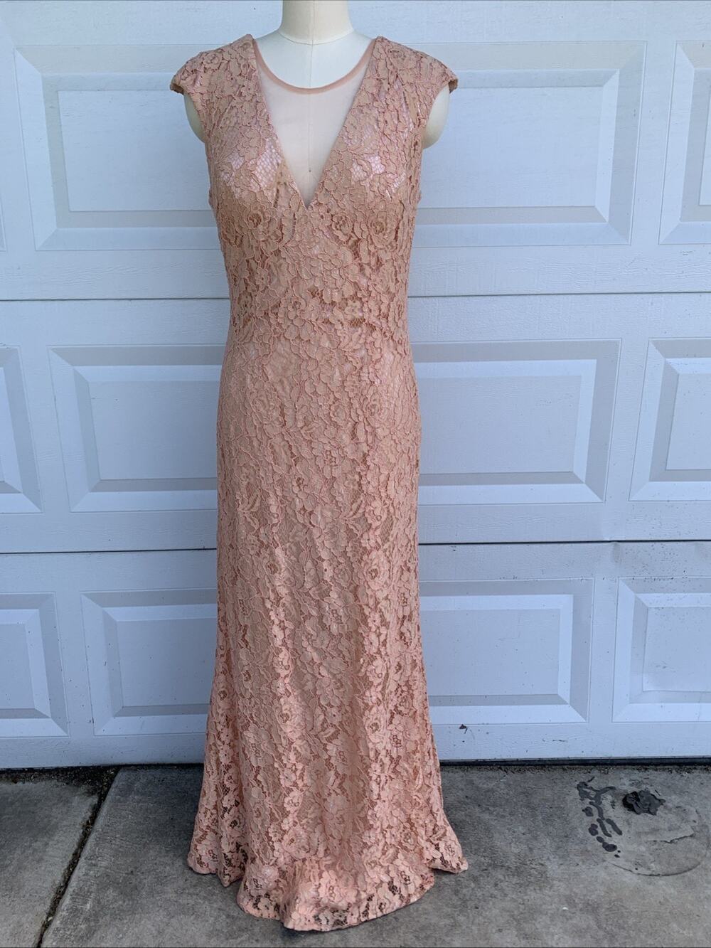 Vintage Fanny Fashions Lace Maxi Dress Sz S Peach Beige